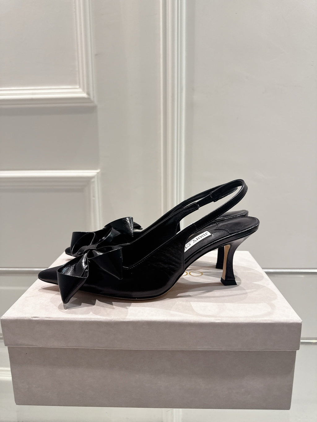 Jimmy Staz Slingback 70mm Black Sheepskin 422442