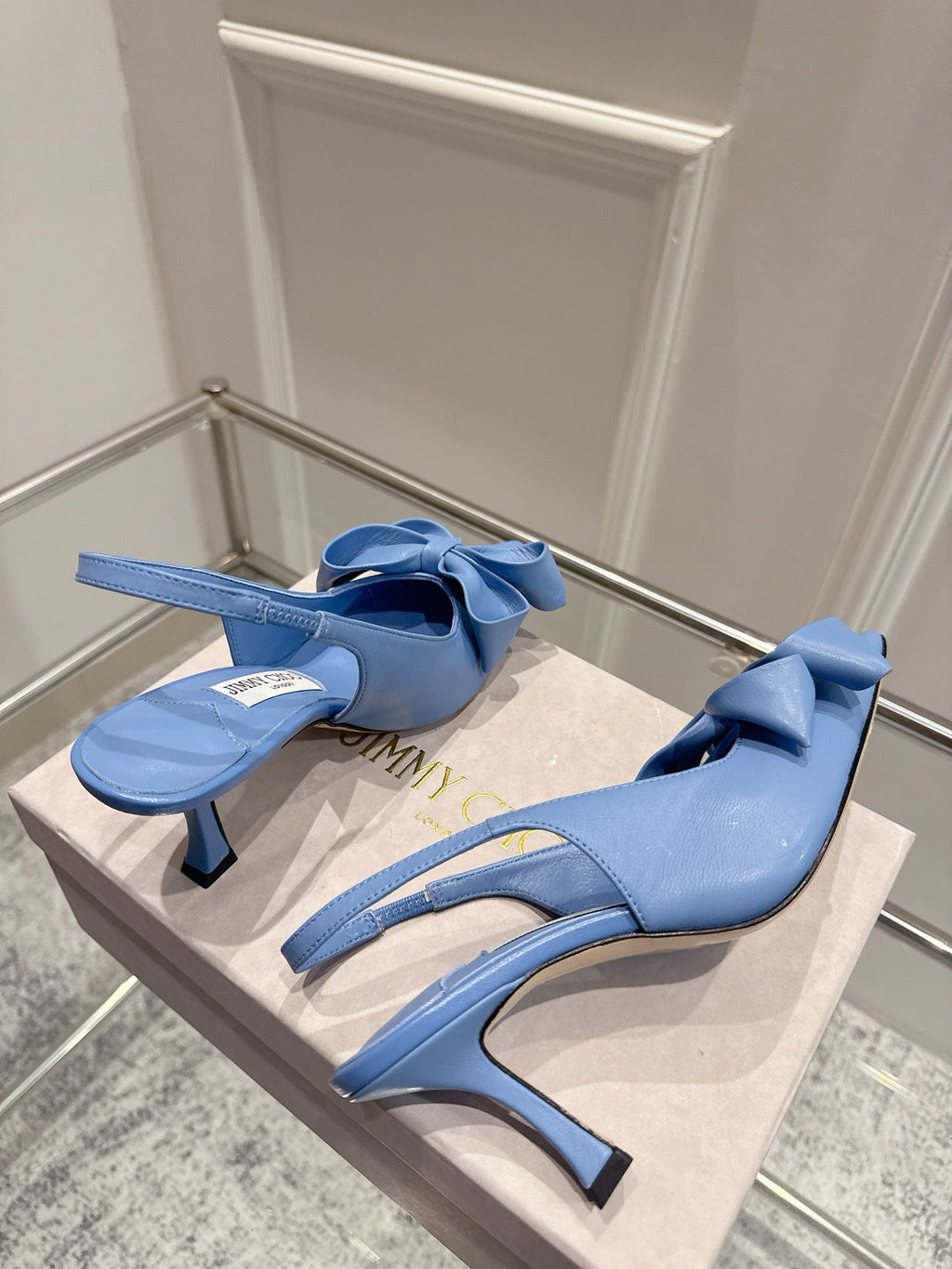 Jimmy Staz Slingback 70mm Dusty Blue Sheepskin 422443