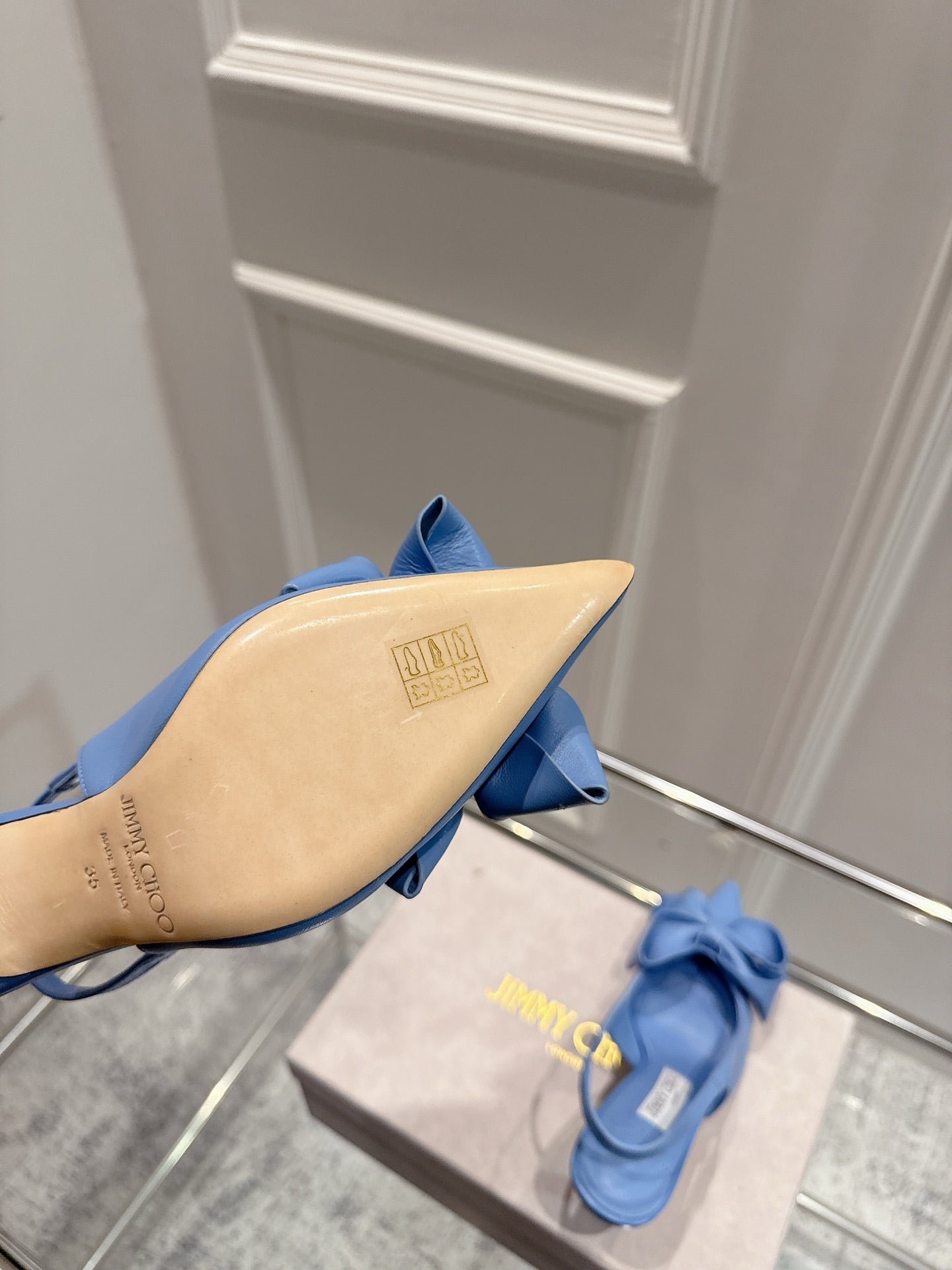Jimmy Staz Slingback 70mm Dusty Blue Sheepskin 422443