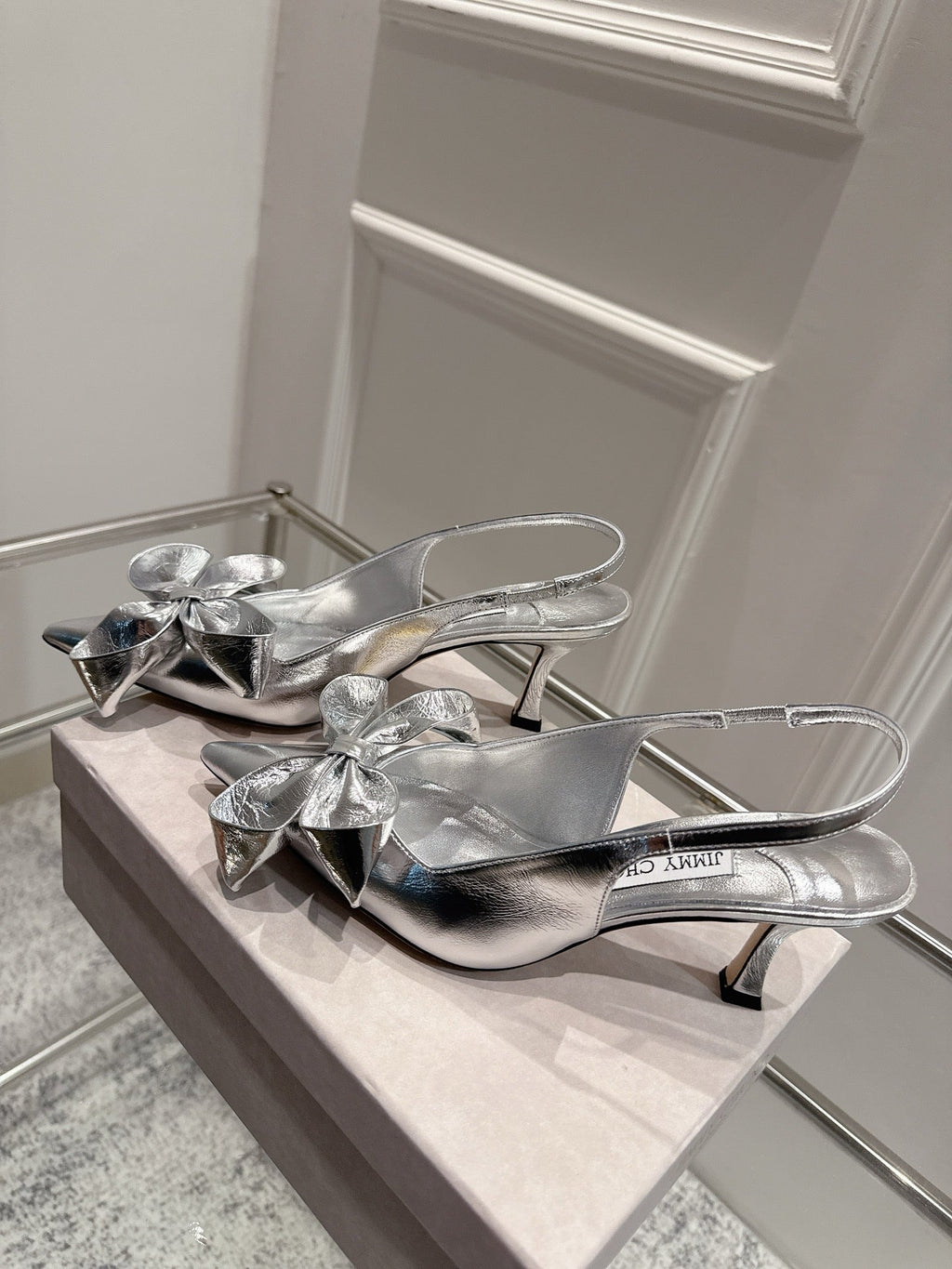 Jimmy Staz Slingback 70mm Sliver Sheepskin 422444