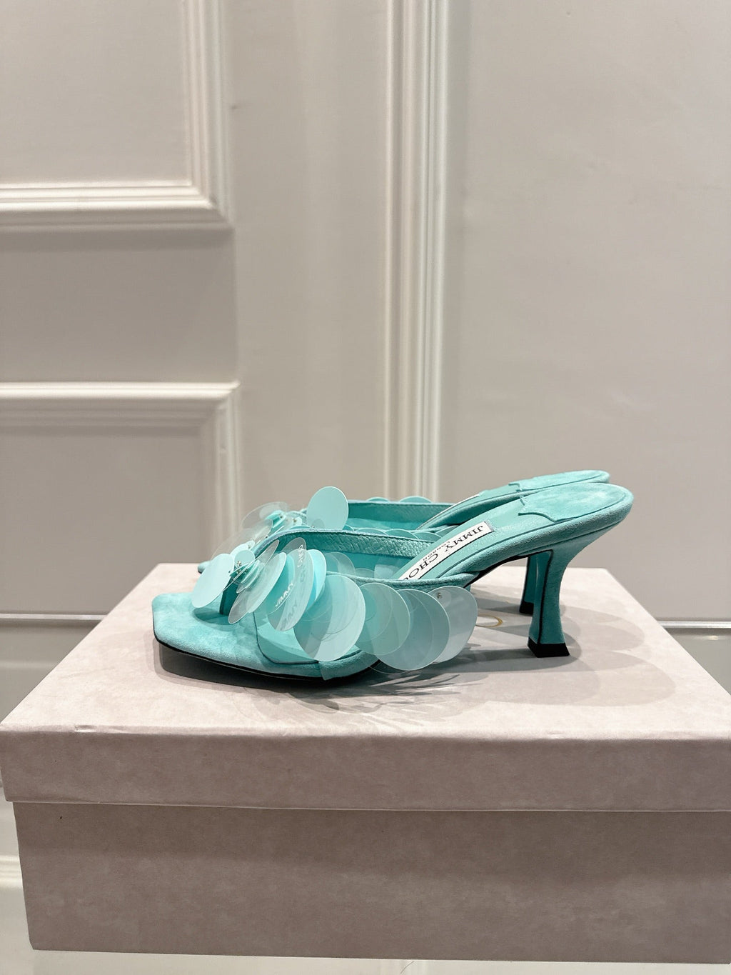 Jimmy Freia Mule 70mm Aqua Green Suede 422449