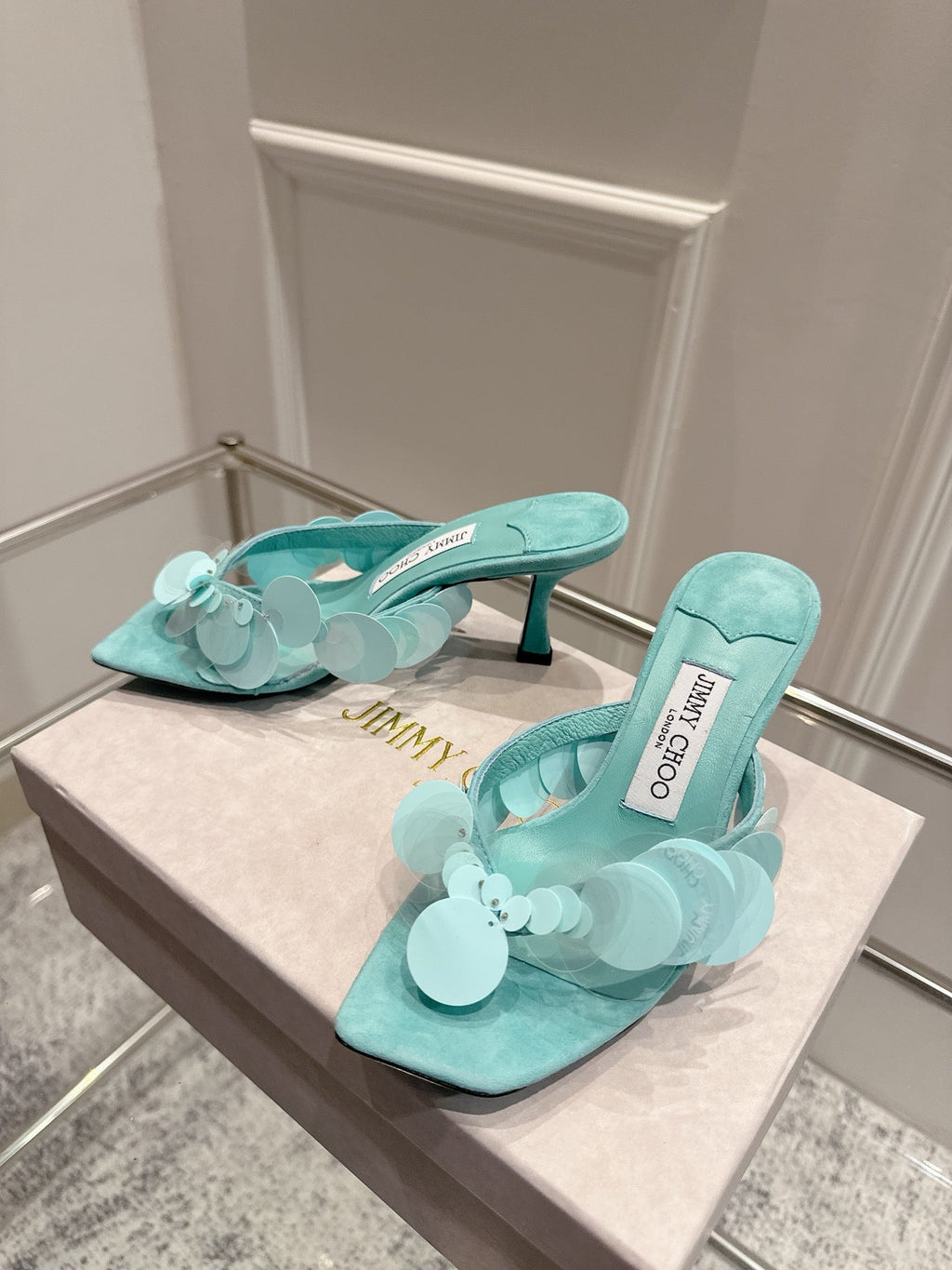 Jimmy Freia Mule 70mm Aqua Green Suede 422449