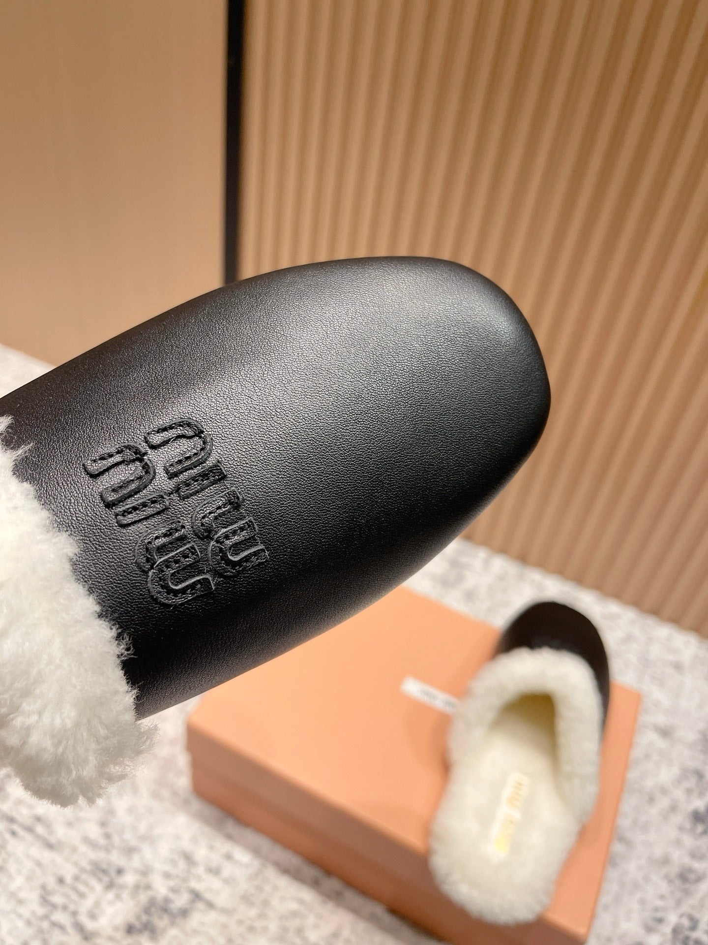 Miu Shearling-Lined Mules Black Cowhide 481432