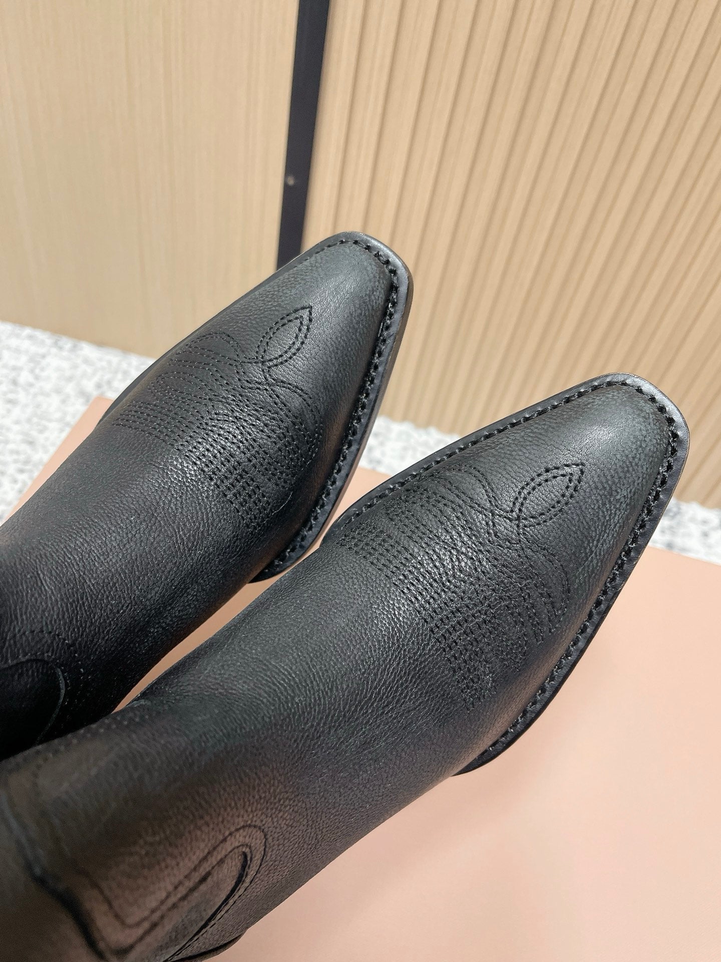 Miumiu Latest FW Western Cowboy Boots Black Genuine Leather 533964
