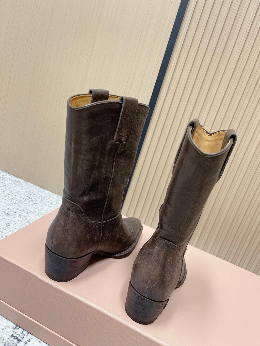 Miumiu Latest FW Western Cowboy Boots Brown Genuine Leather 533965