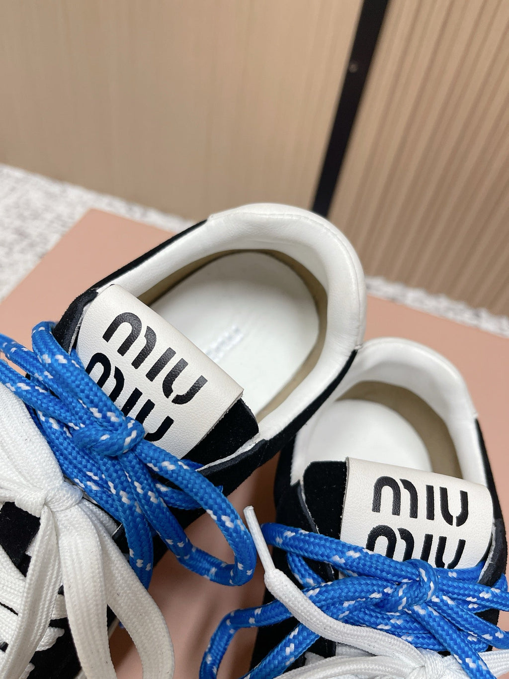 Miu Miu Plume Sneakers Black White Blue Suede Cowhite 533982