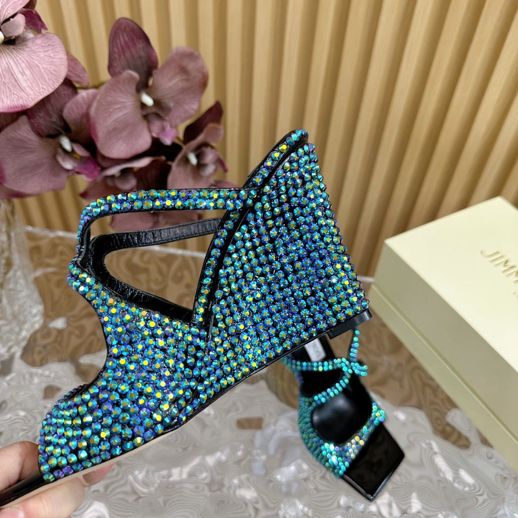 Jimmy Anise 105mm In Dark Green Pearl Studded Lambskin Mules 581534