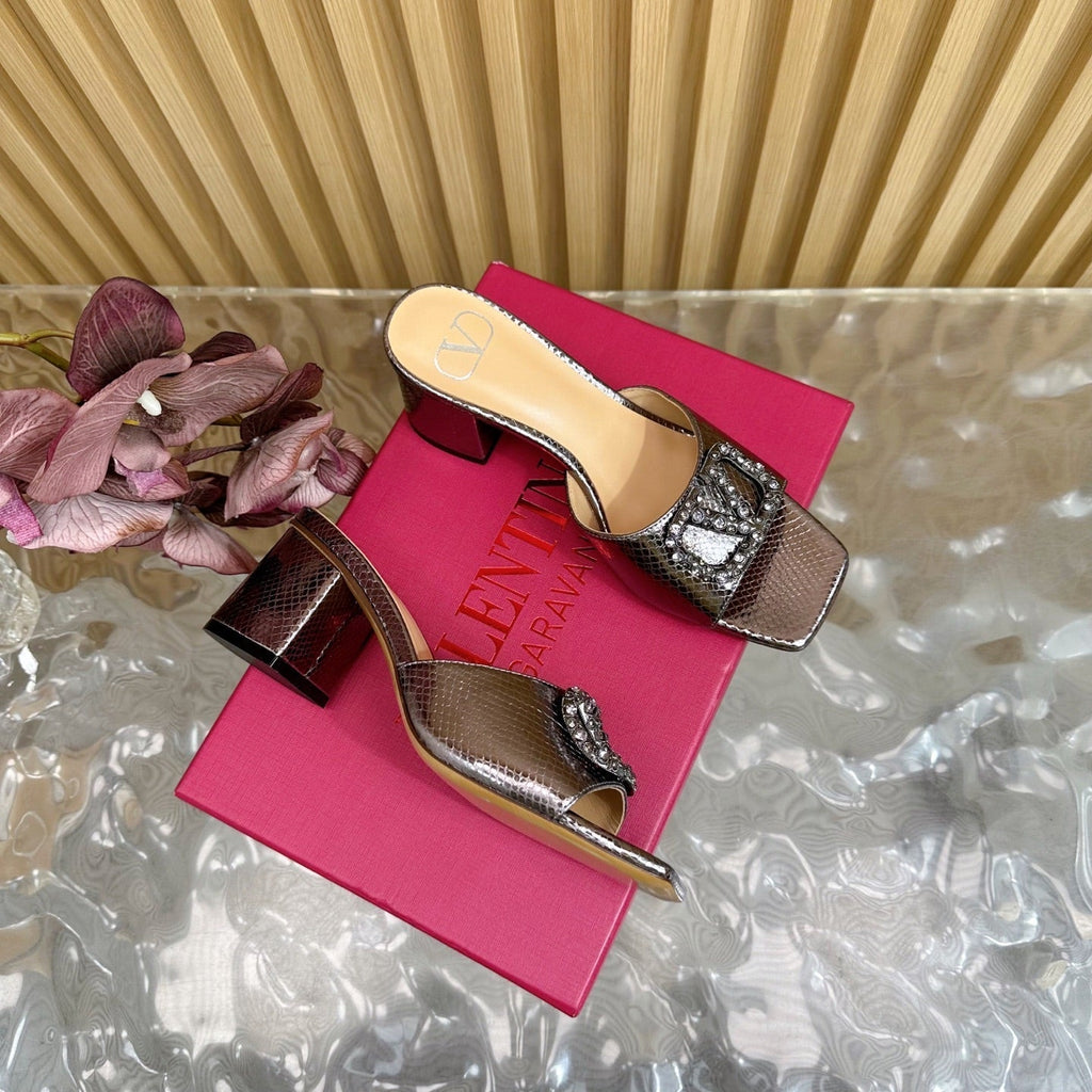 VT 25 Vlogo Mule Pink Gold Snakeskin Leather