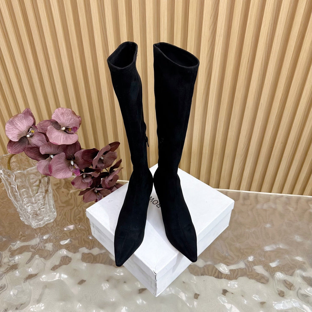 The Row Pointed-toe Knee-high Boots 70mm Black Suede 436639