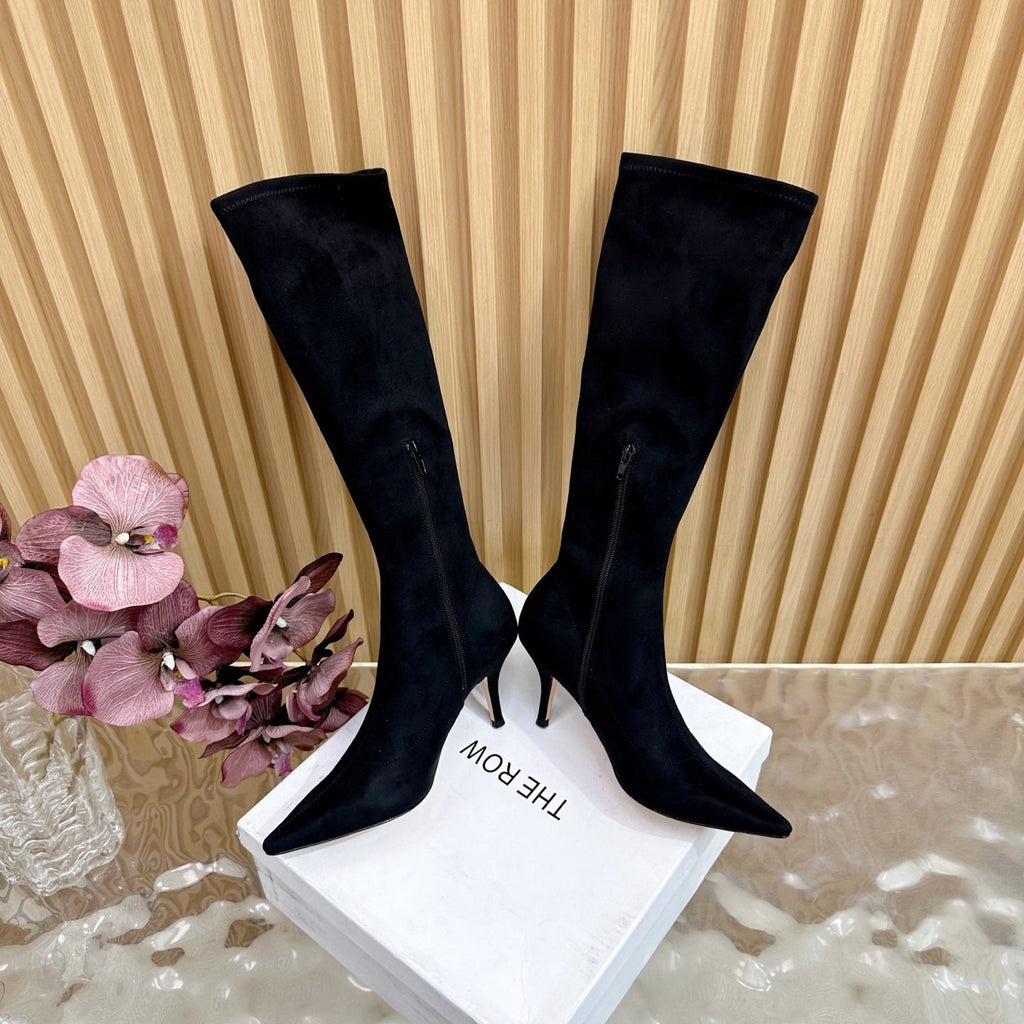 The Row Pointed-toe Knee-high Boots 70mm Black Suede 436639