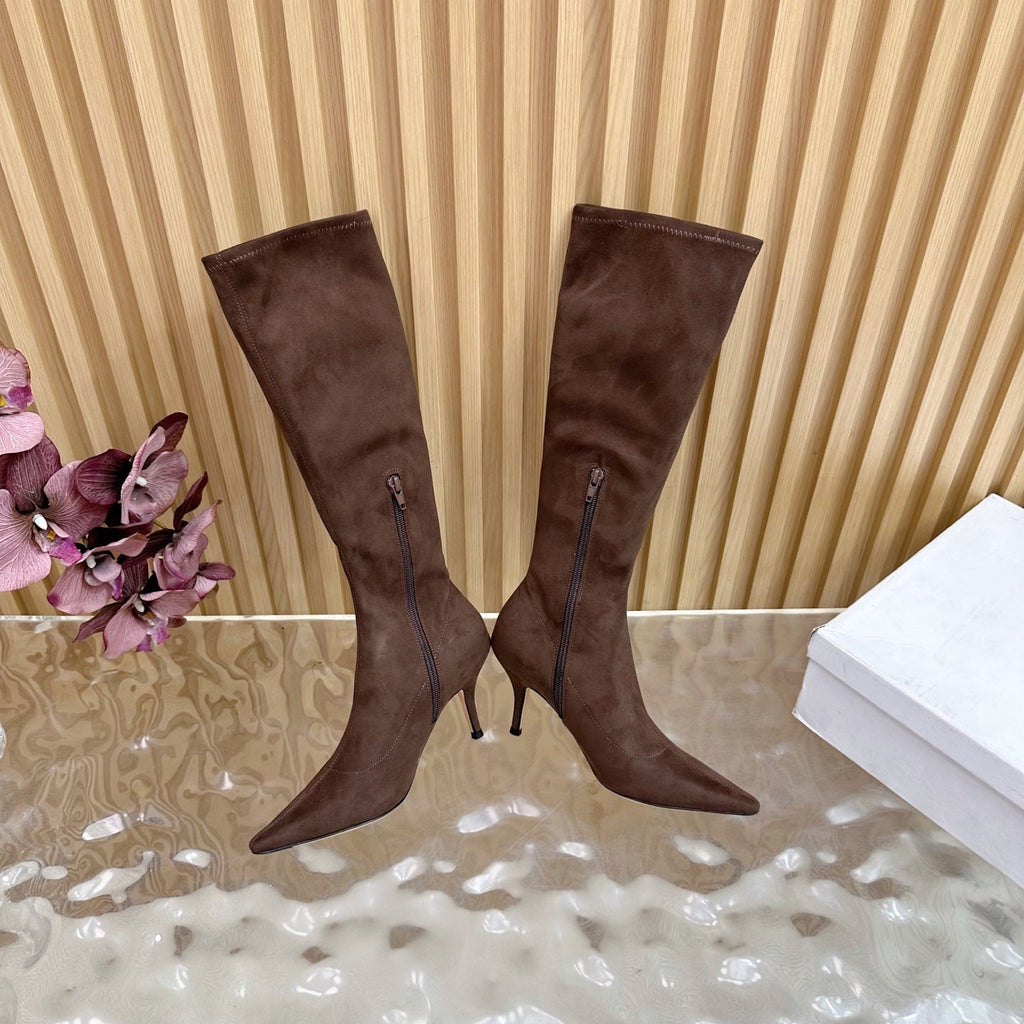 The Row Pointed-toe Knee-high Boots 35mm Dark Brown Suede 436640