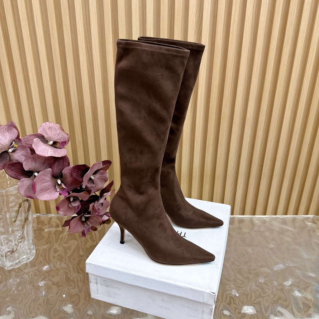 The Row Pointed-toe Knee-high Boots 35mm Dark Brown Suede 436640