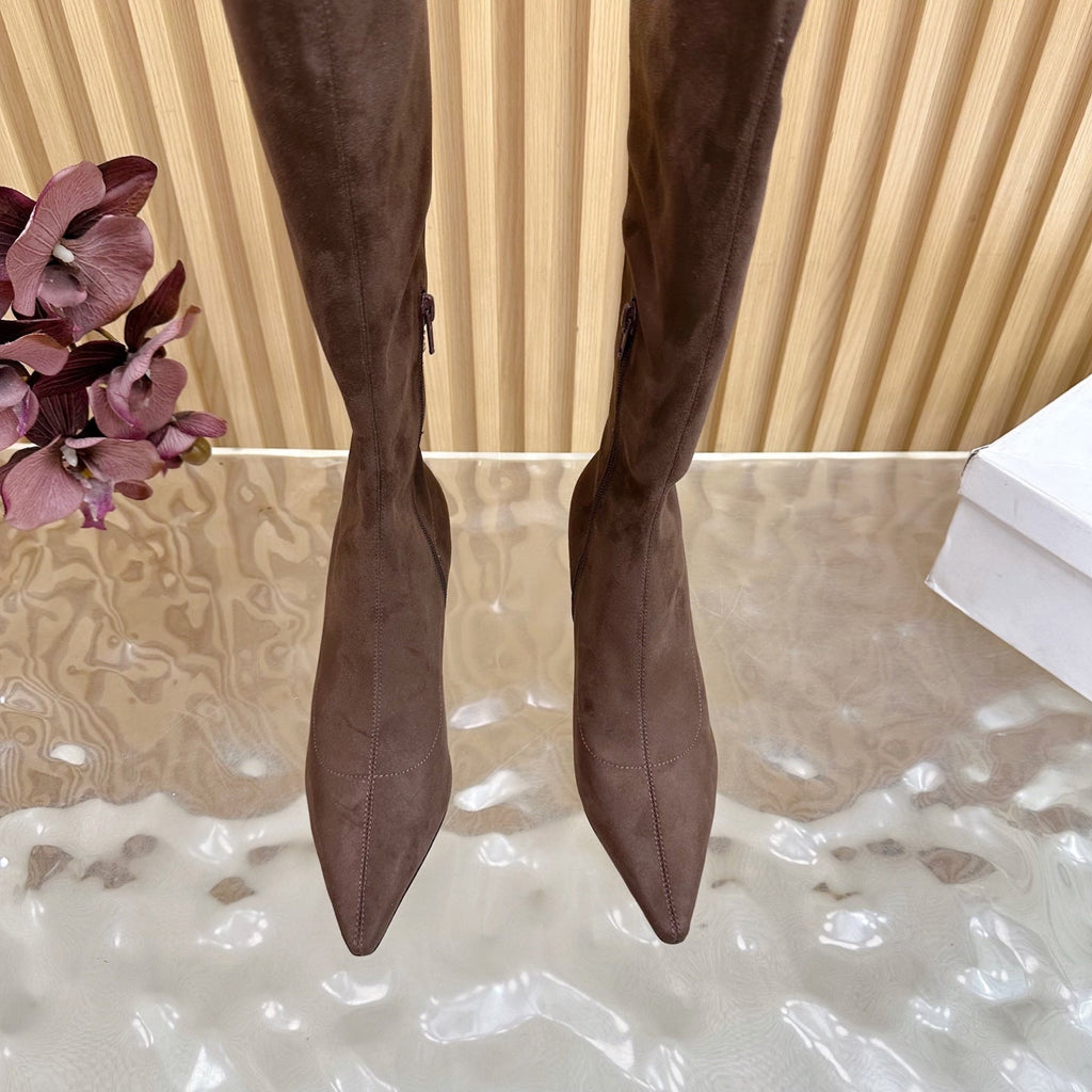 The Row Pointed-toe Knee-high Boots 35mm Dark Brown Suede 436640