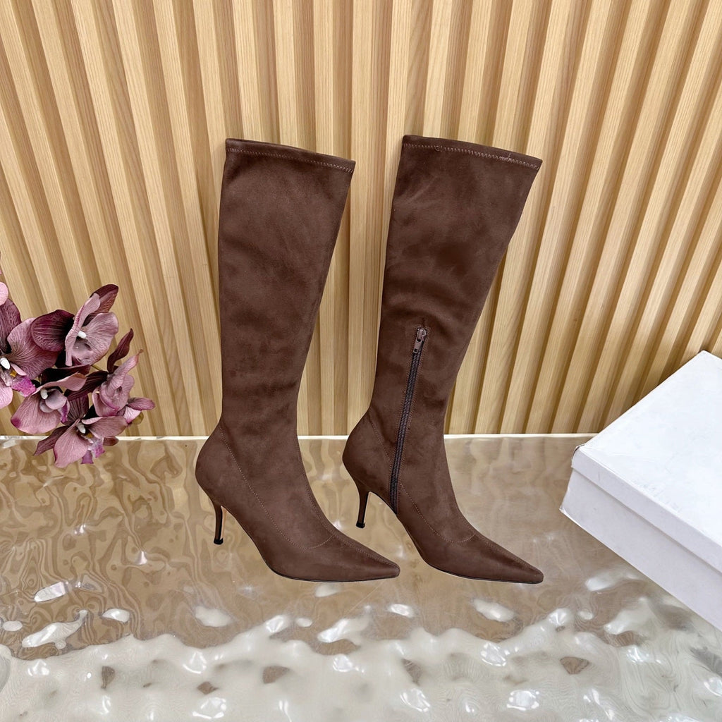 The Row Pointed-toe Knee-high Boots 35mm Dark Brown Suede 436640