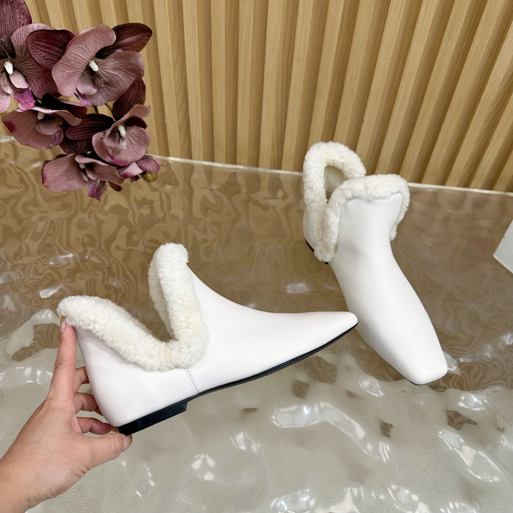 The Row Eros Ankle Boots White Shearling-trimmed Sheepskin 436643