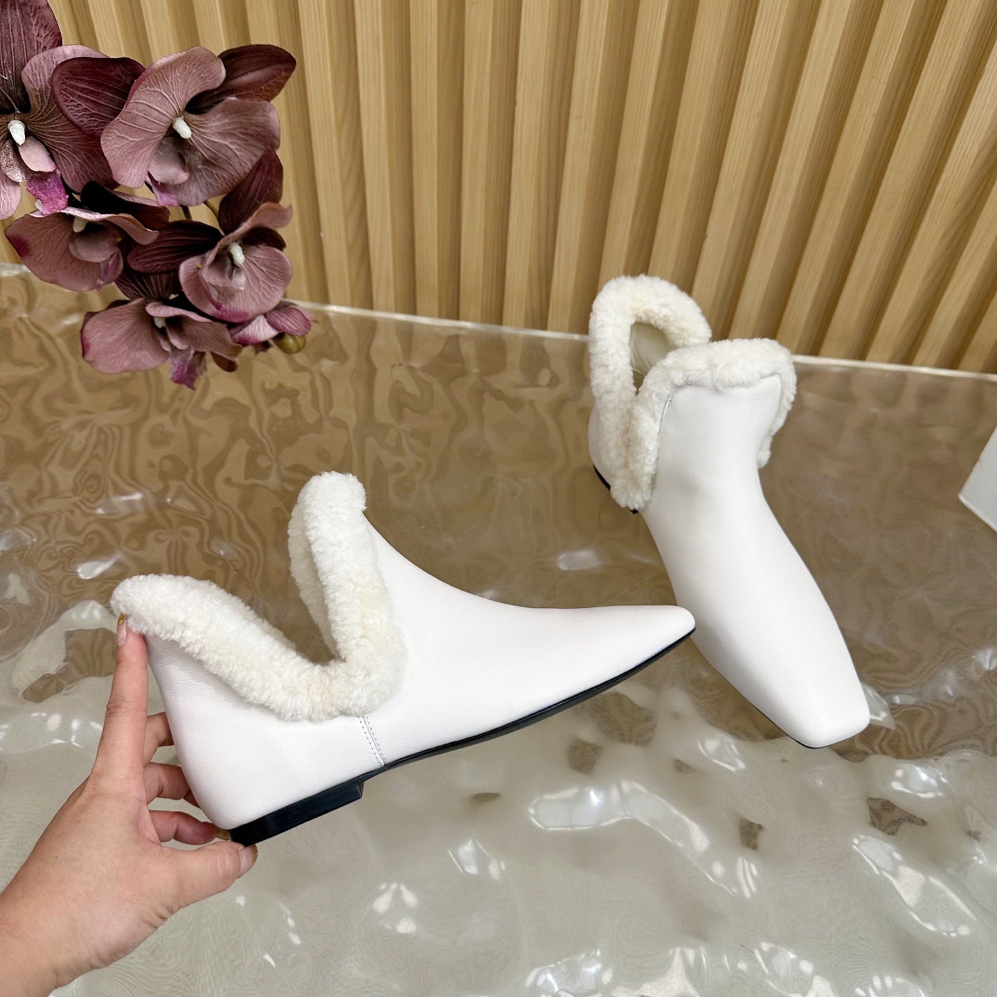 The Row Eros Ankle Boots White Shearling-trimmed Sheepskin 436643