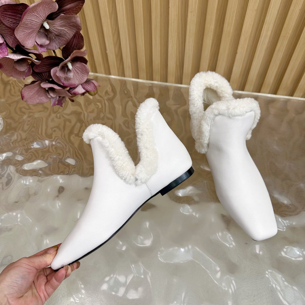 The Row Eros Ankle Boots White Shearling-trimmed Sheepskin 436643