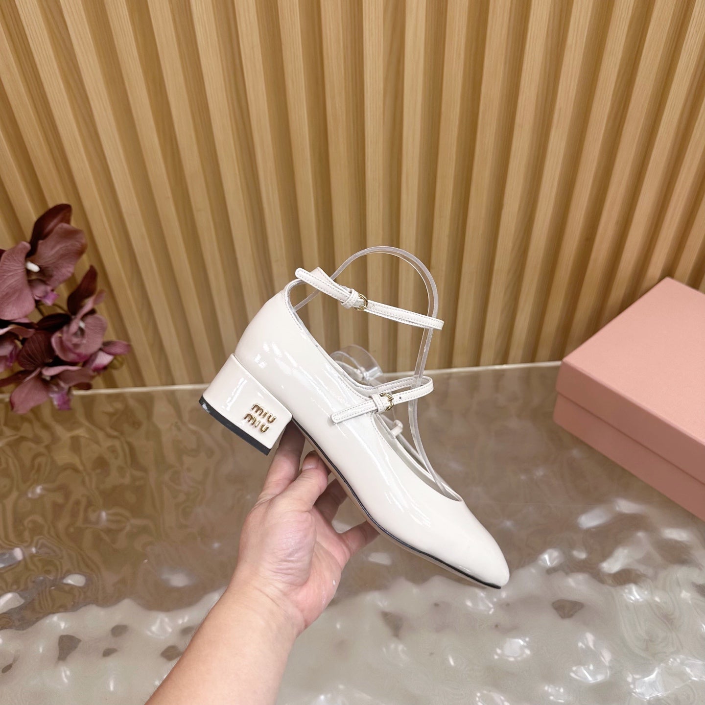 Miu Slingback Pumps With Straps White Patent Leather 498171