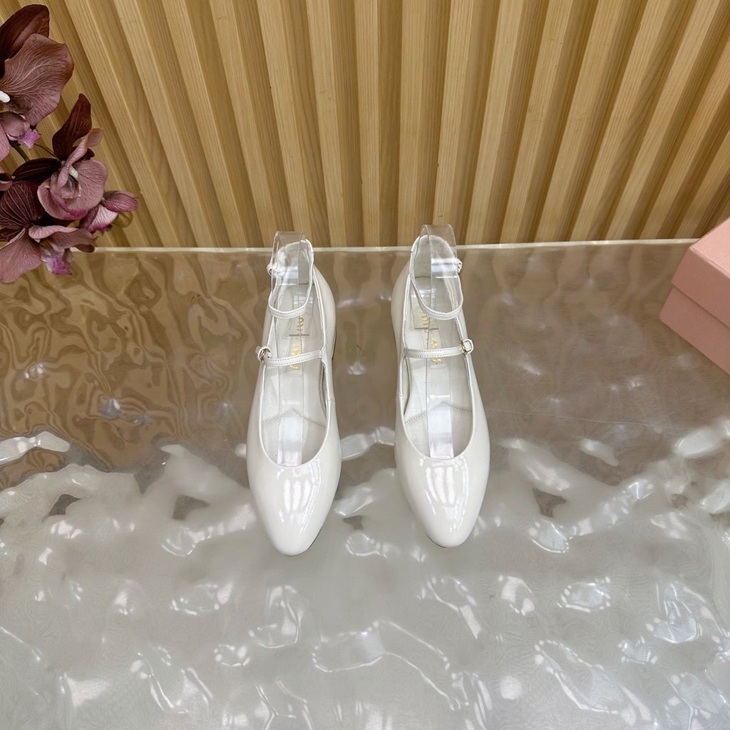 Miu Slingback Pumps With Straps White Patent Leather 498171