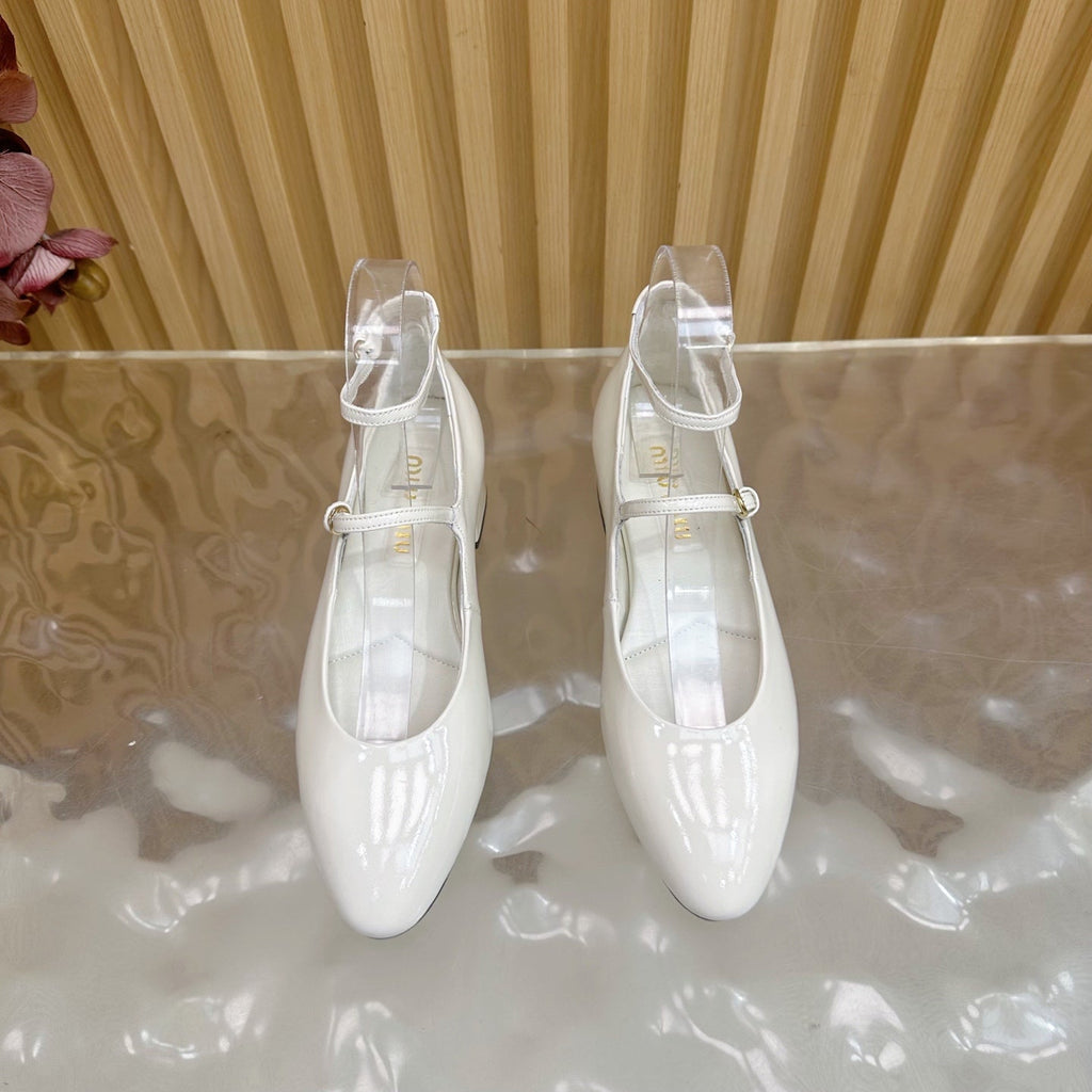 Miu Slingback Pumps With Straps White Patent Leather 498171