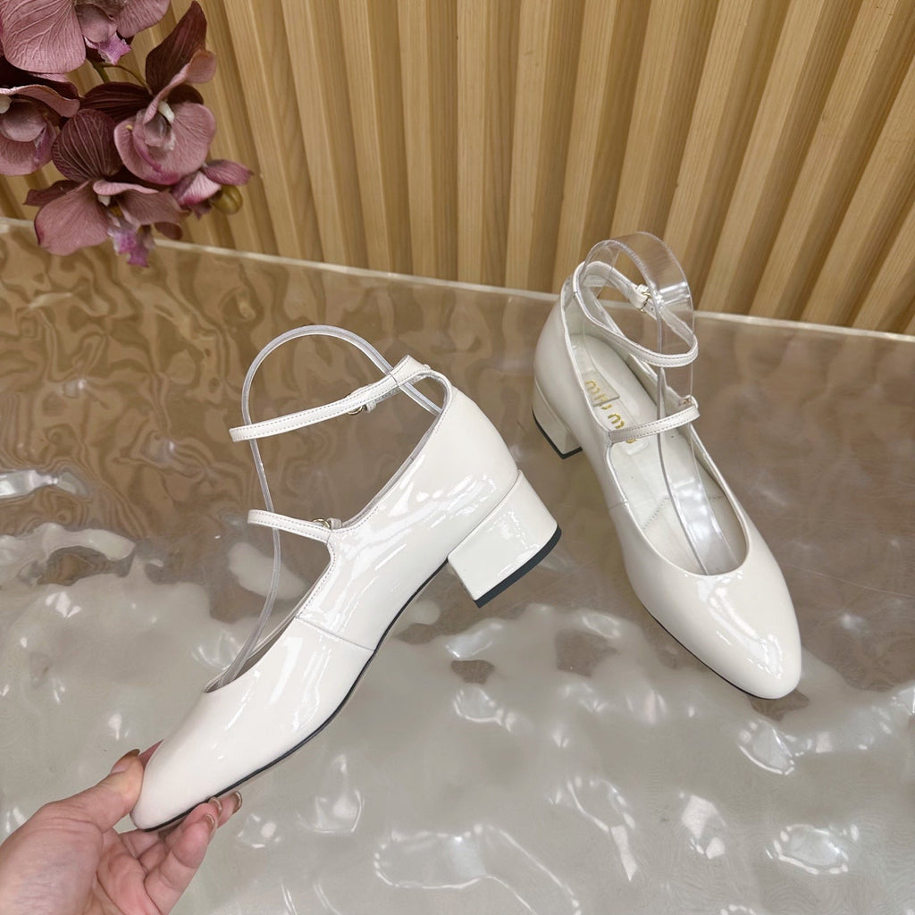 Miu Slingback Pumps With Straps White Patent Leather 498171