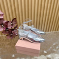 Miu Slingback Pumps With Straps 45mm Sliver Patent Leather 498172