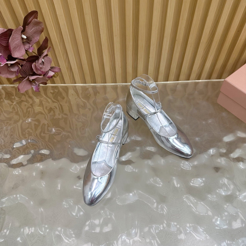 Miu Slingback Pumps With Straps 45mm Sliver Patent Leather 498172