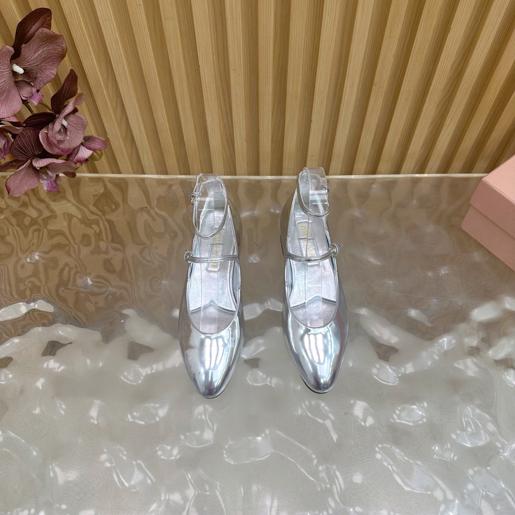 Miu Slingback Pumps With Straps 45mm Sliver Patent Leather 498172