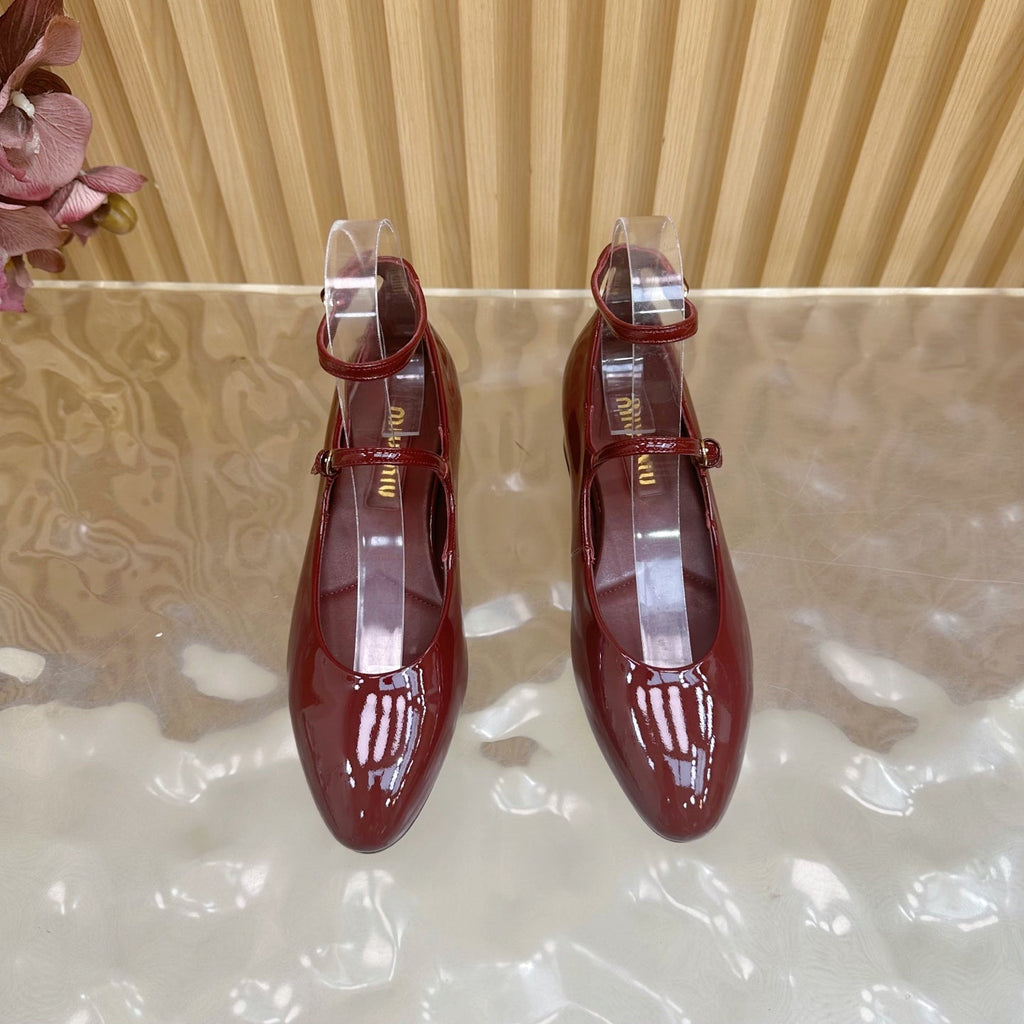 Miu Slingback Pumps With Straps 45mm Deep Red Patent Leather 498173