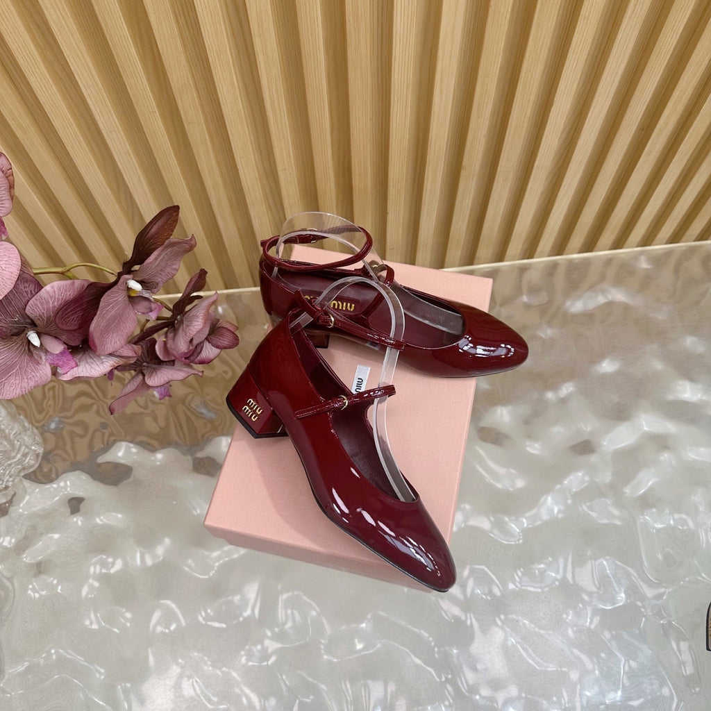 Miu Slingback Pumps With Straps 45mm Deep Red Patent Leather 498173