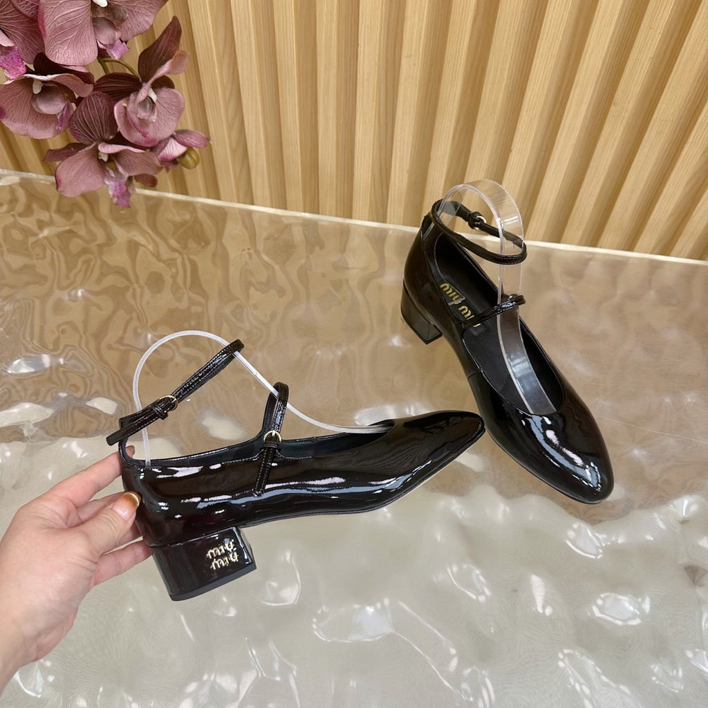 Miu Slingback Pumps With Straps 45mm Black Patent Leather 498174