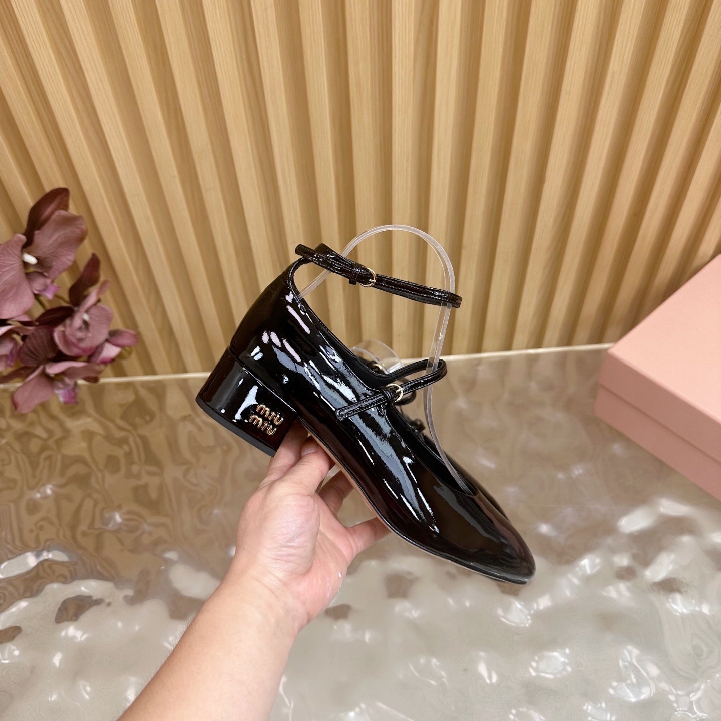 Miu Slingback Pumps With Straps 45mm Black Patent Leather 498174