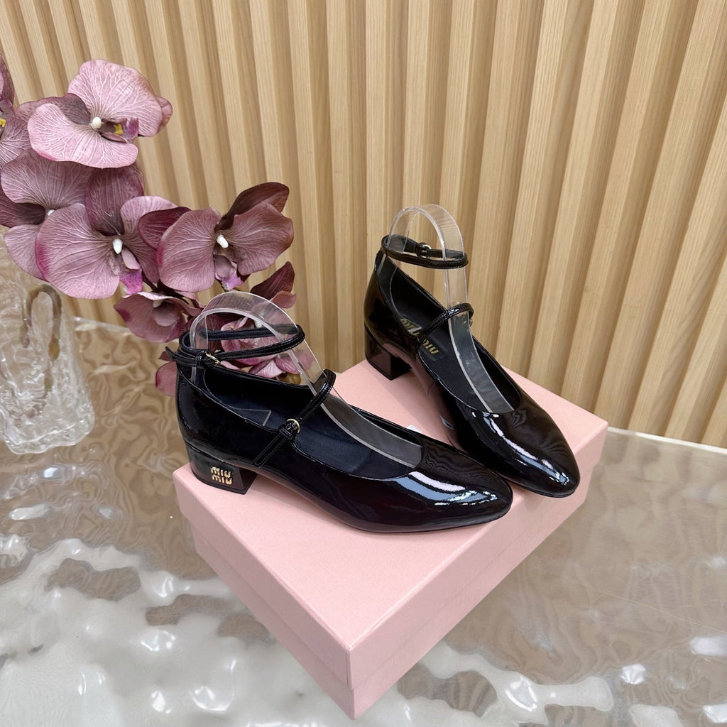 Miu Slingback Pumps With Straps 45mm Black Patent Leather 498174