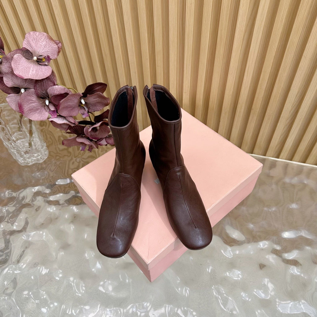 Miu Bootie Deep Reddish Brown  Nappa Leather 498178