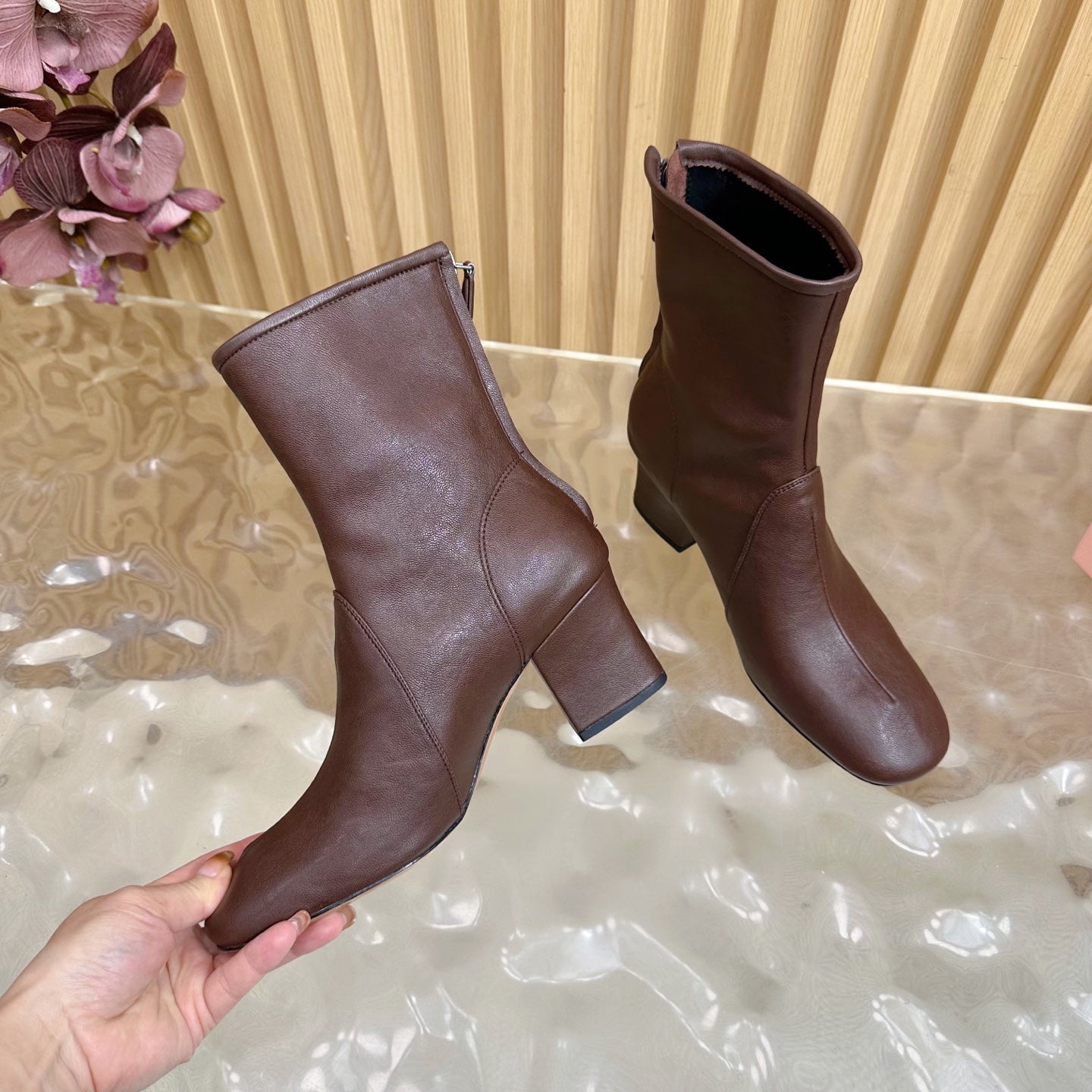 Miu Bootie Deep Reddish Brown  Nappa Leather 498178