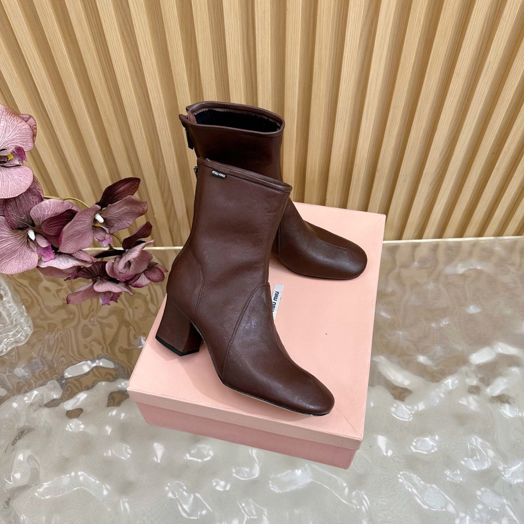 Miu Bootie Deep Reddish Brown  Nappa Leather 498178