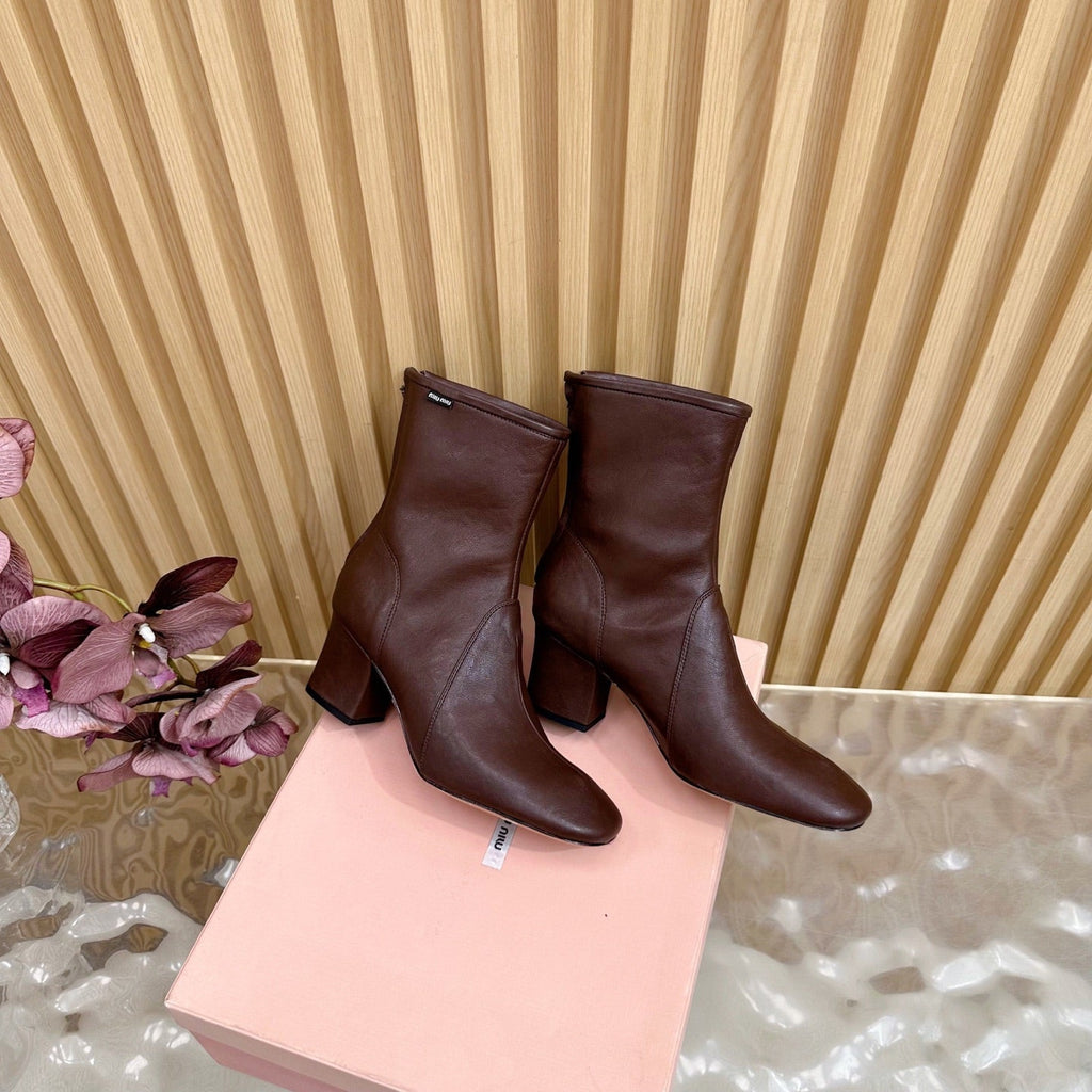 Miu Bootie Deep Reddish Brown  Nappa Leather 498178