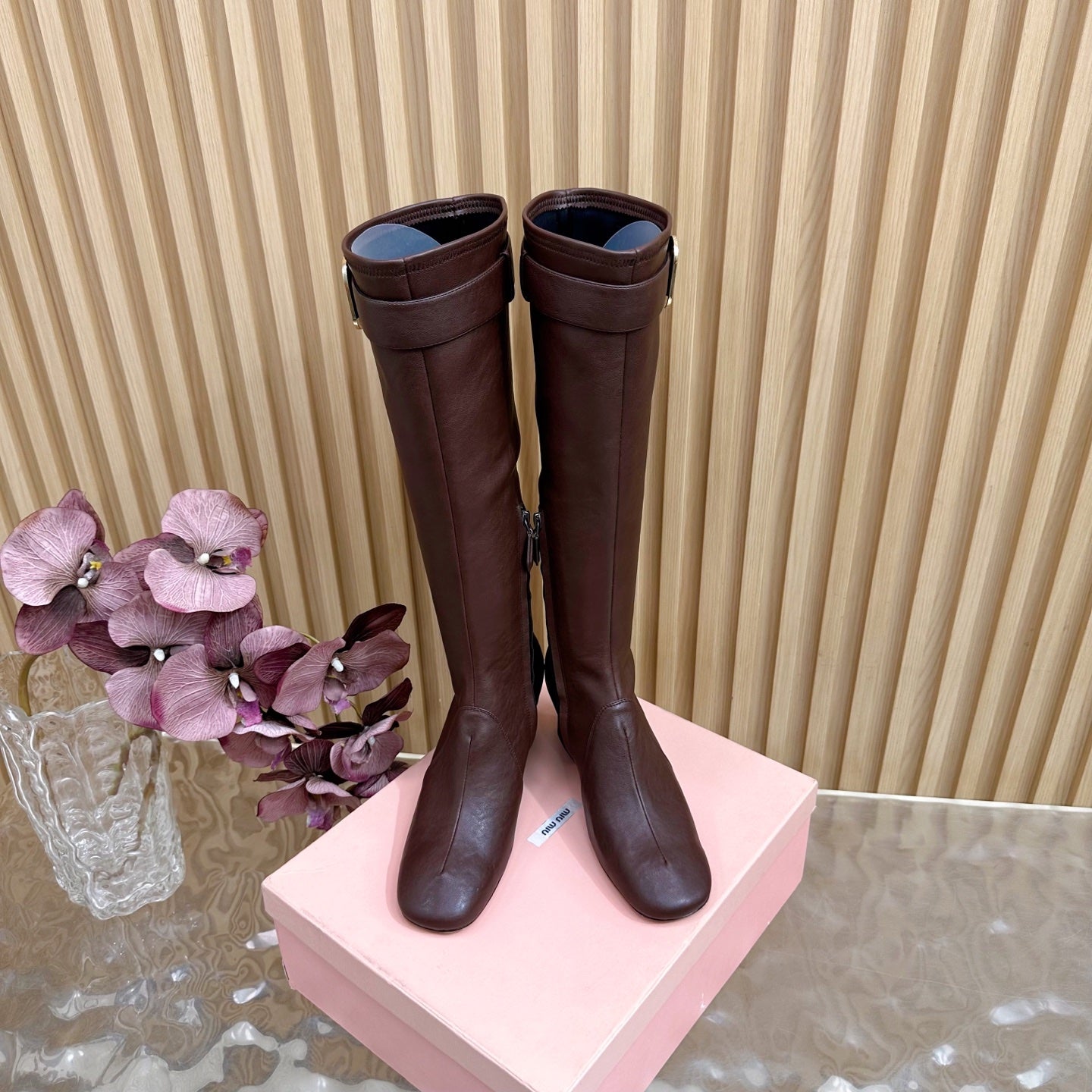 Miu Boots With Buckle Deep Reddish Brown Nappa Leather  498181