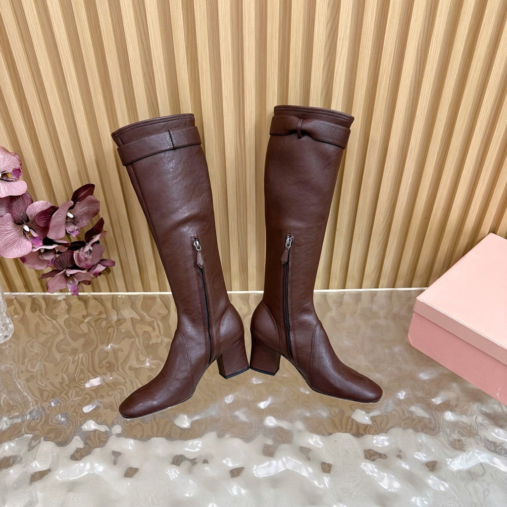 Miu Boots With Buckle Deep Reddish Brown Nappa Leather  498181