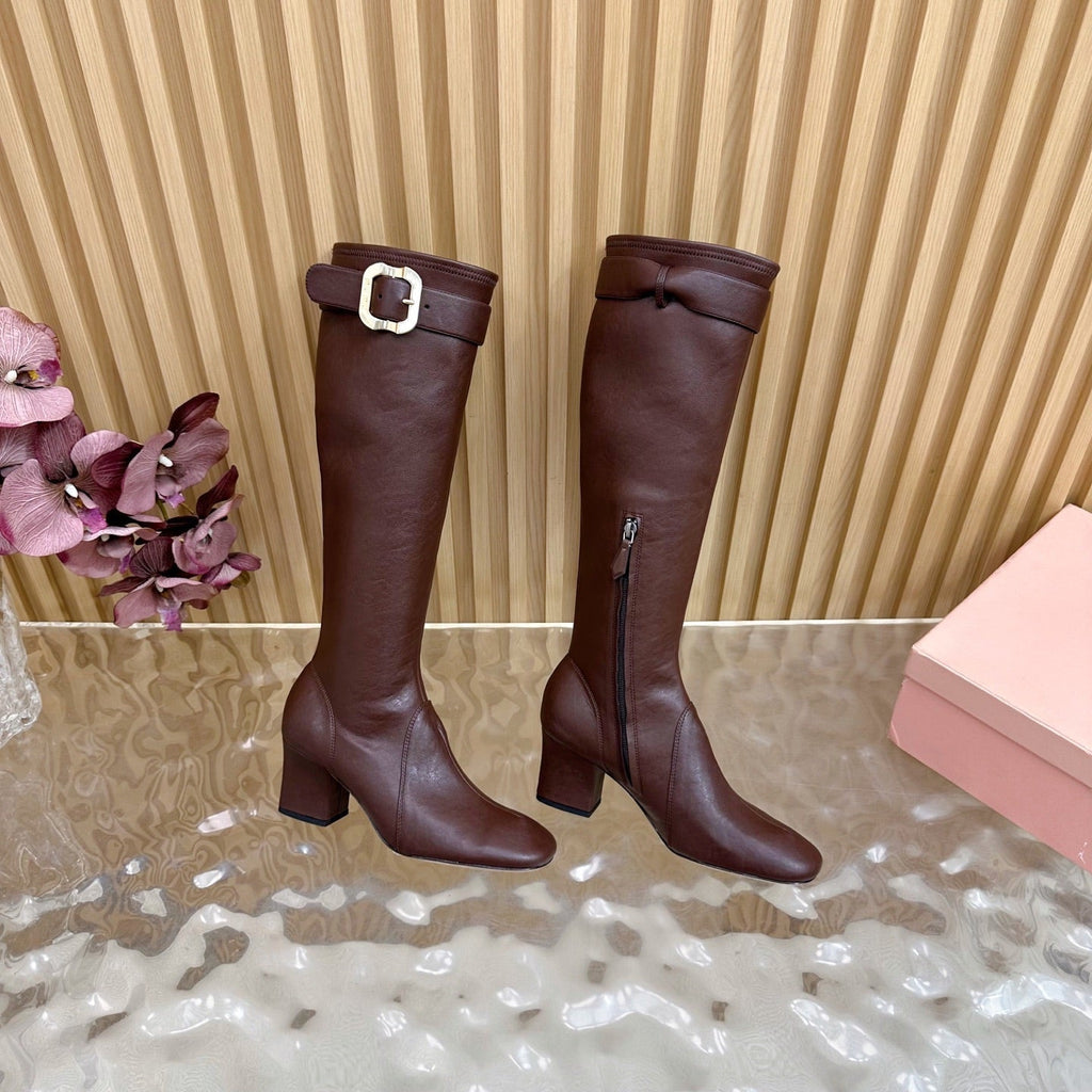 Miu Boots With Buckle Deep Reddish Brown Nappa Leather  498181