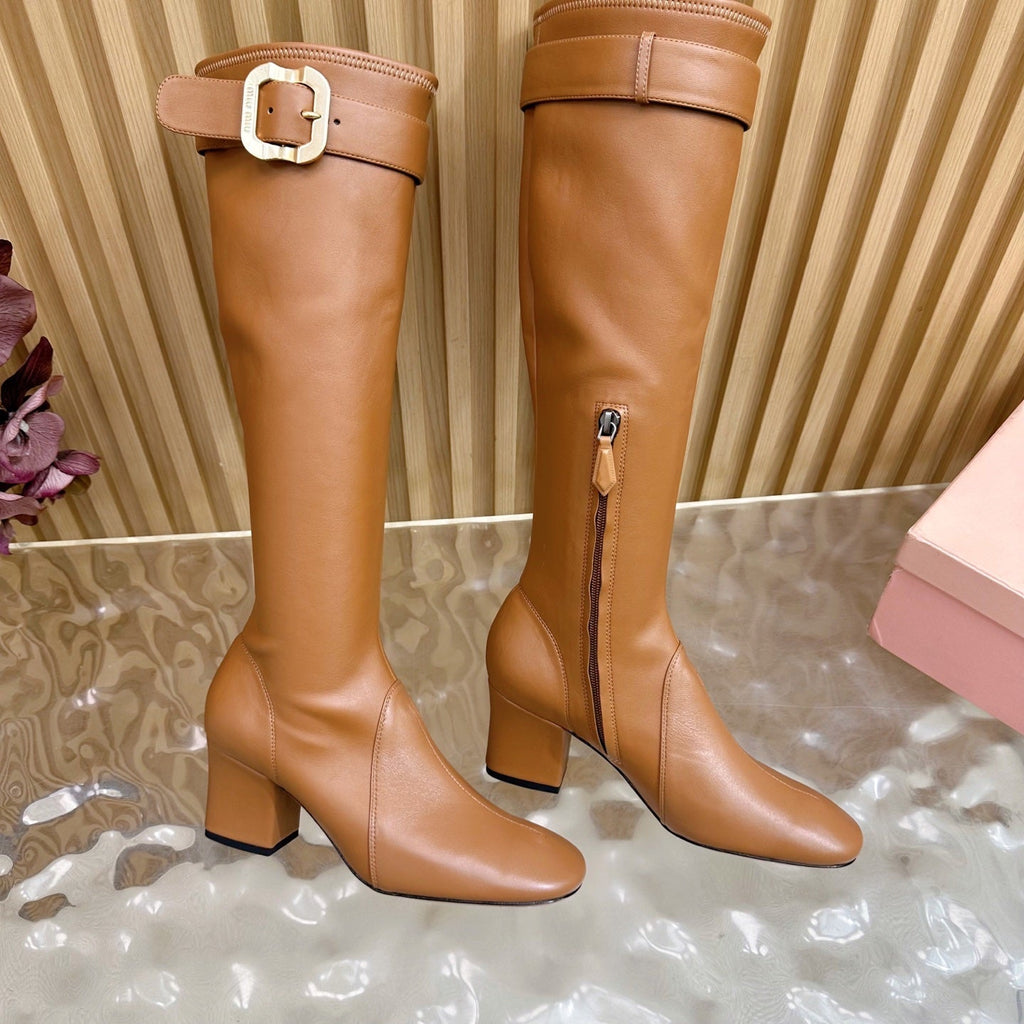 Miu Boots With Buckle Camel Nappa Leather  498182