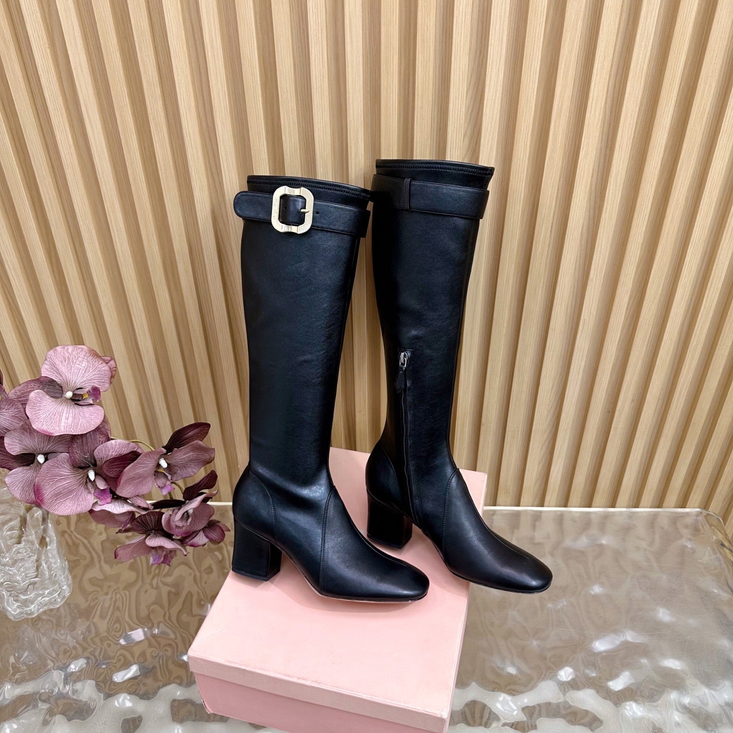 Miu Boots With Buckle Black Nappa Leather  498183