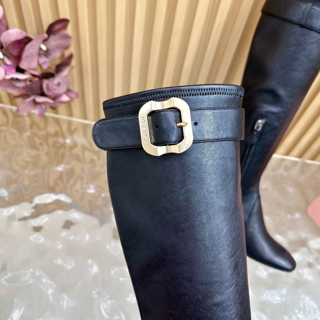 Miu Boots With Buckle Black Nappa Leather  498183