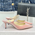 Jimmy Bing 65mm In Rose Pink Stone Studded Cowhide Mules 593198