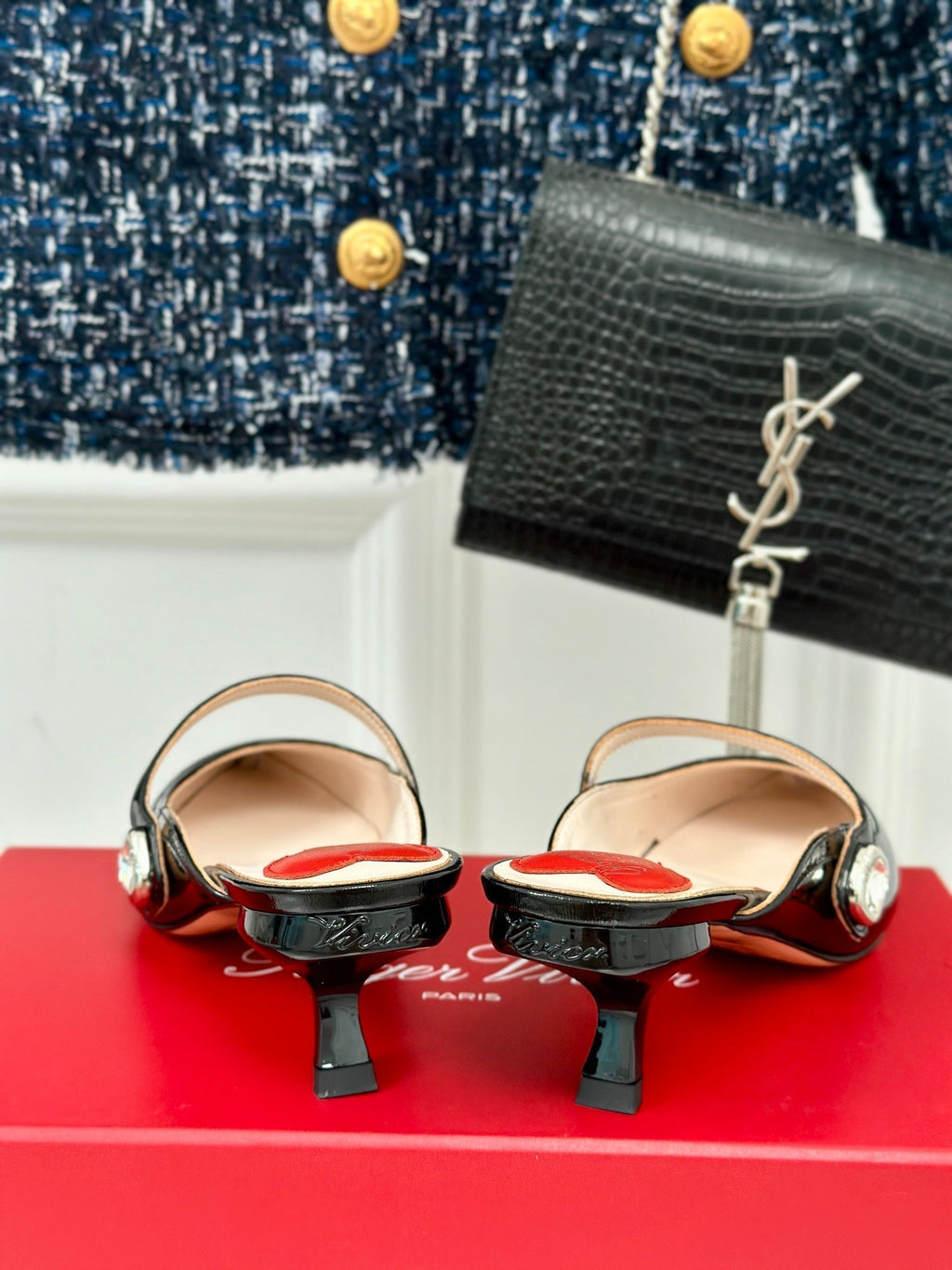Mary Jane Virgule Mules 55 Black Patent Leather