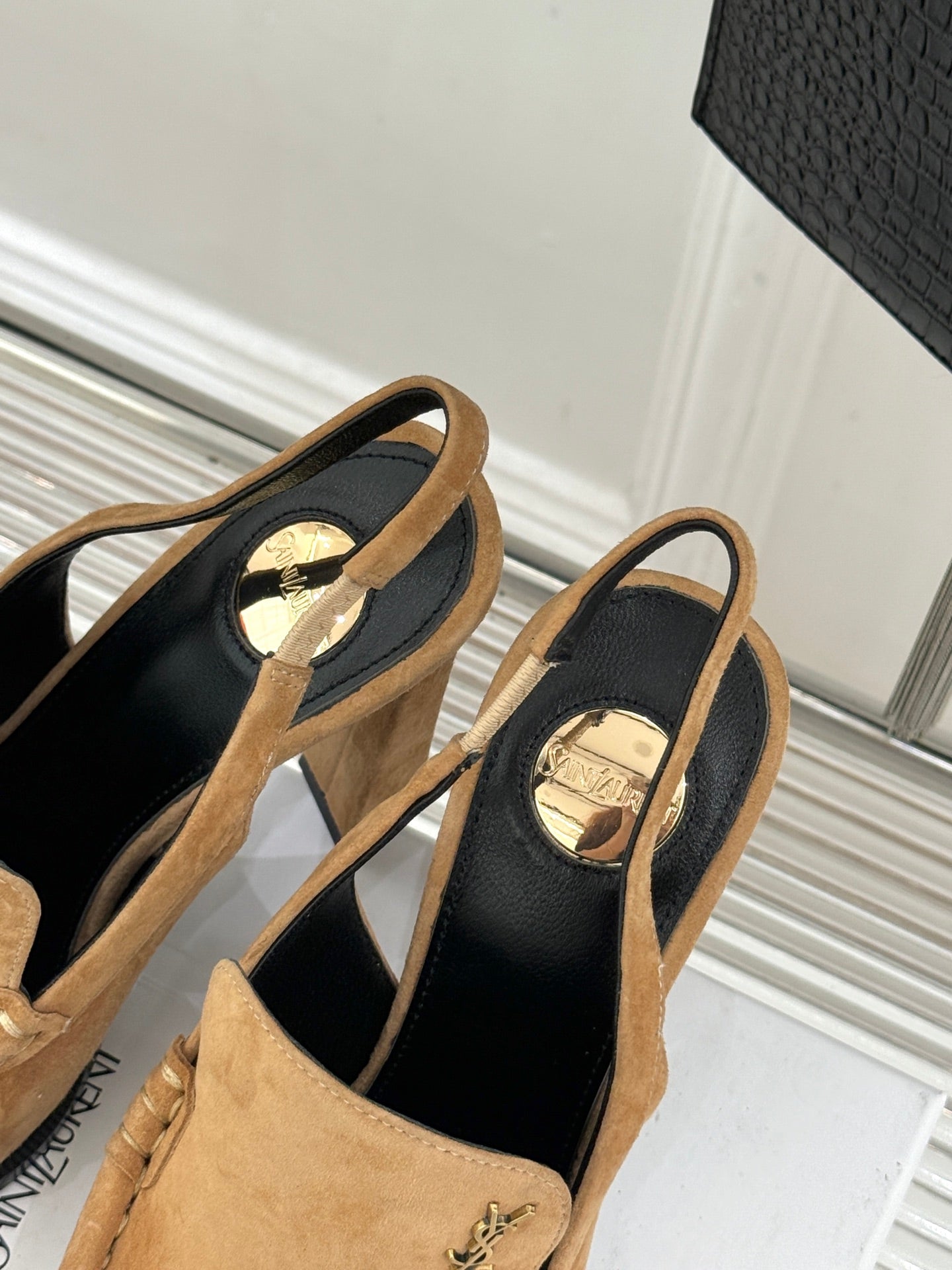 YSL 26WF Le Slingback 10.5cm Tan Suede 642952