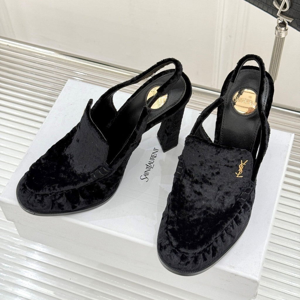 YSL 26WF Le Slingback 10.5cm Black Velvet 642960