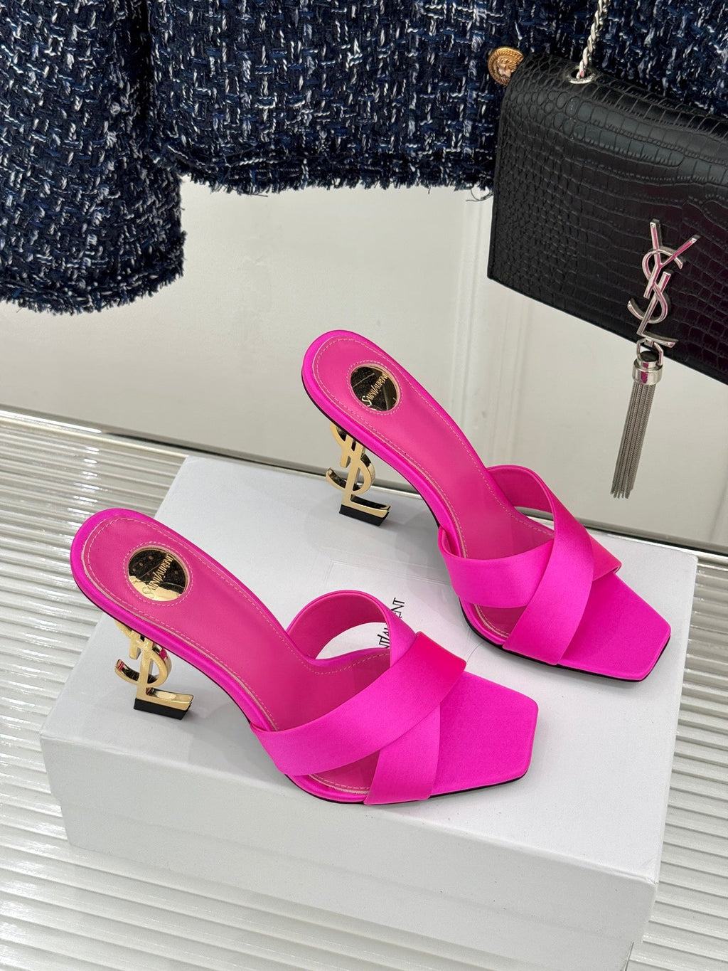 YSL Opyum Sandal 85 Pink Slik Leather 642936