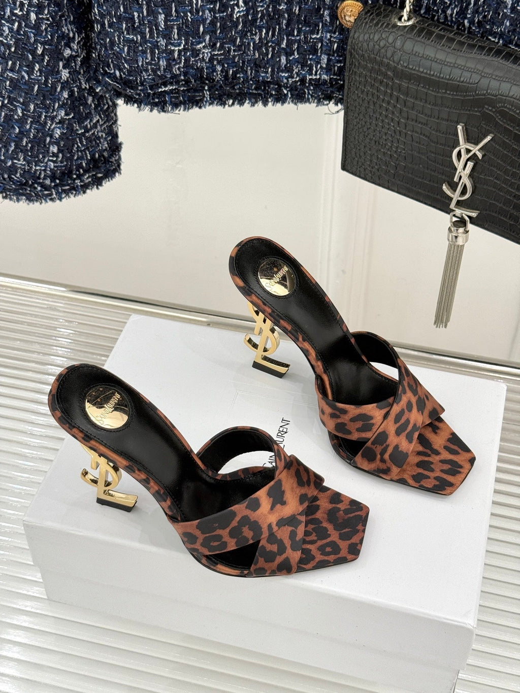 YSL Opyum Sandal 85 Brown Leopard Leather 642940