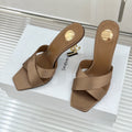 YSL Opyum Sandal 85 Brown Silk Leather 642941